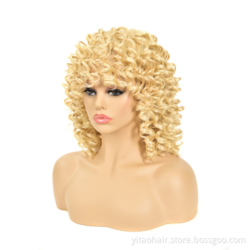 wholesale  Price   High-Temperature Artificial Synthetic Hair Human,  colored  Afro Curly Wigs for black women